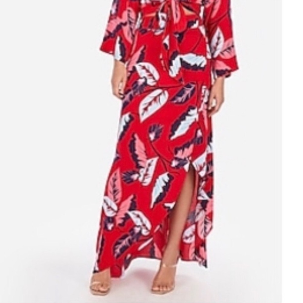 Express tropical feather print maxi skirt
